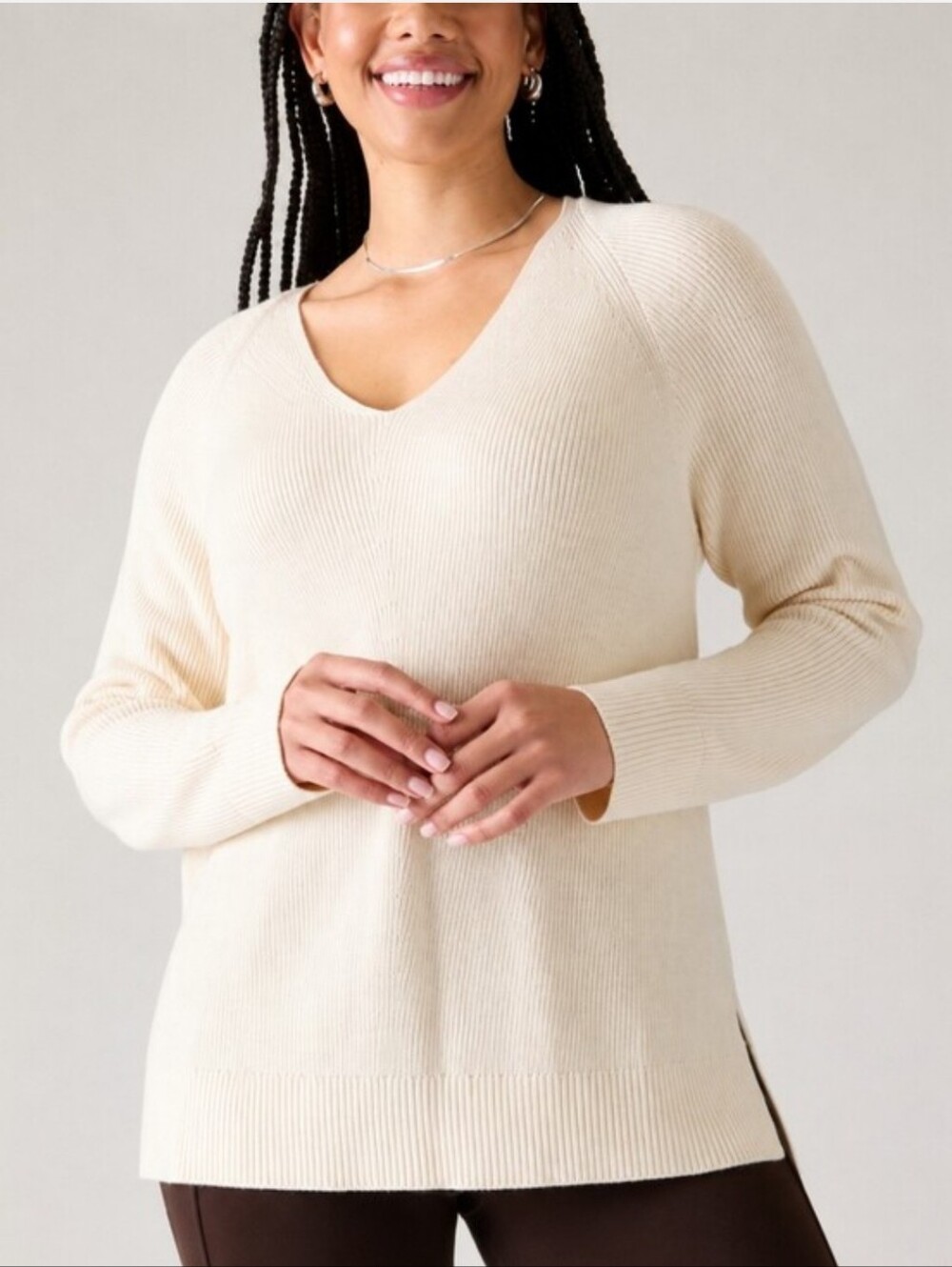 Athleta Hanover V-Neck Sweater Merino Wool Blend Size 1X